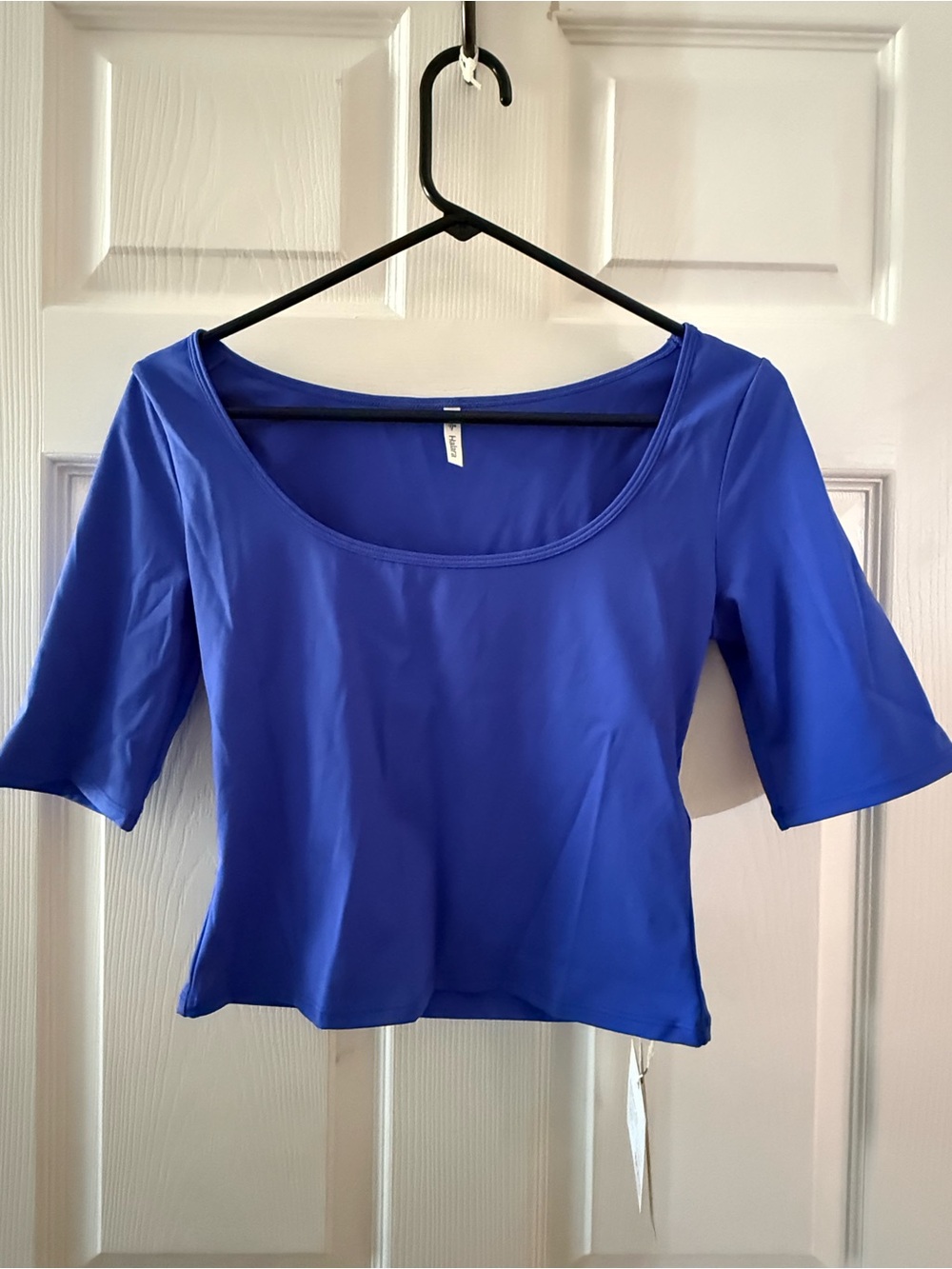 Halara Scoop Neck Crop Top 3/4 Sleeve in Cobalt Blue - Large